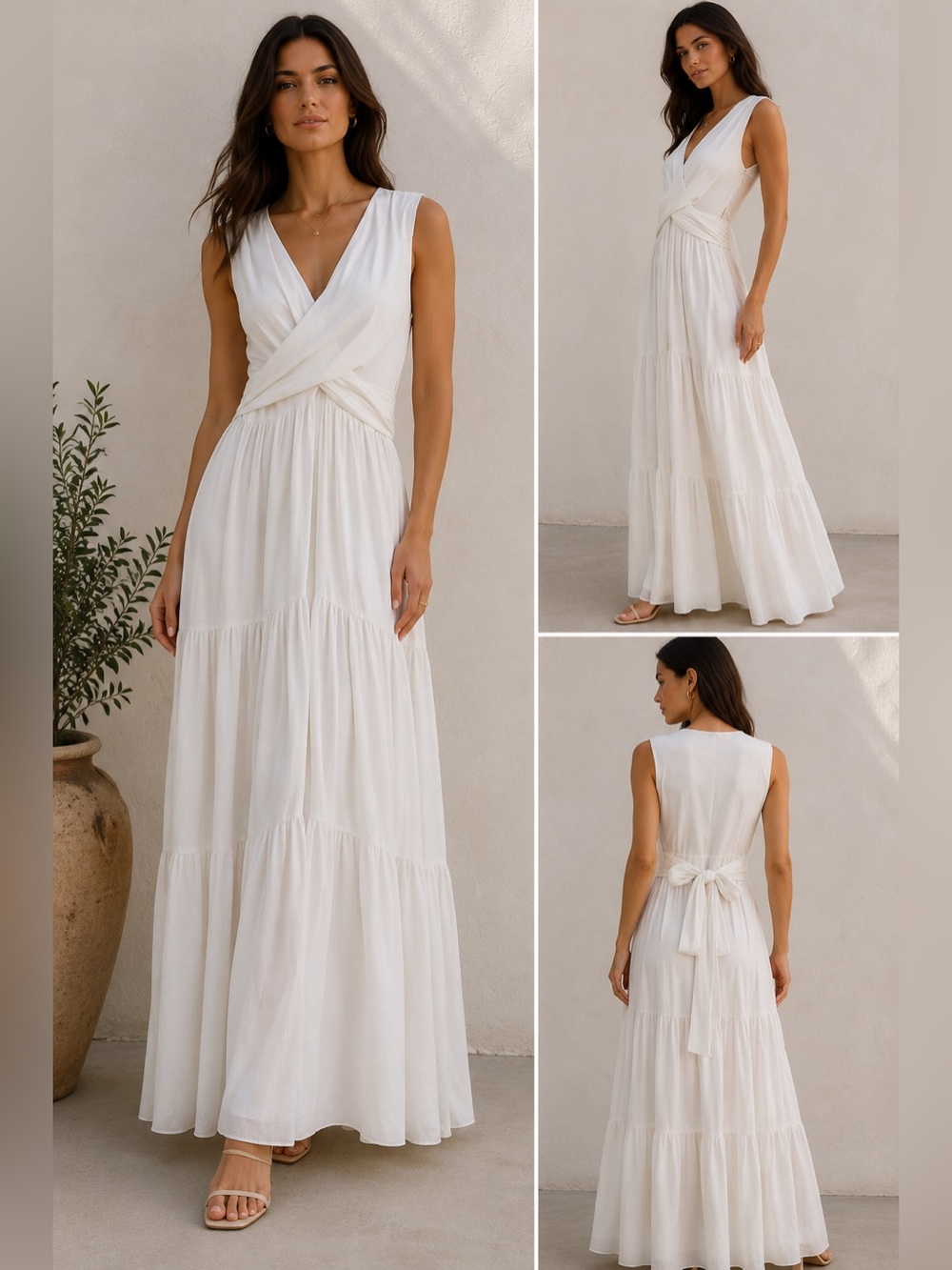 Kobi Halperin Courtnie Ivory Tiered Wrap Maxiโ Dress Small $398
